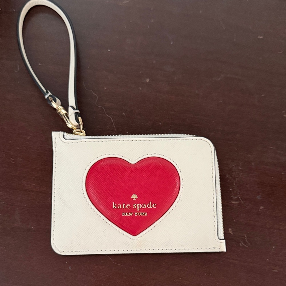 Kate Spade White Pouch with Red Heart
